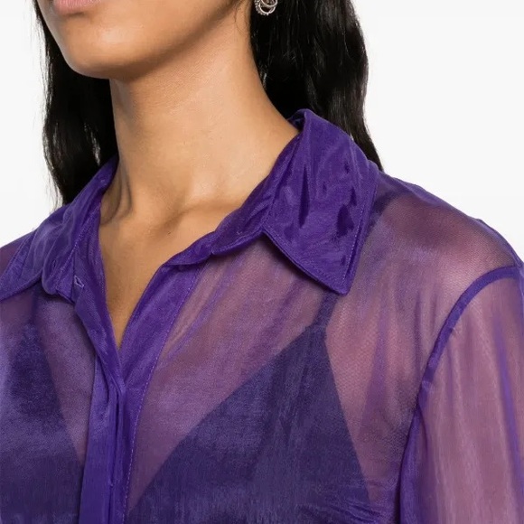 The Attico Vibrant Purple Sheer Button Down Shirt - Picture 5 of 5